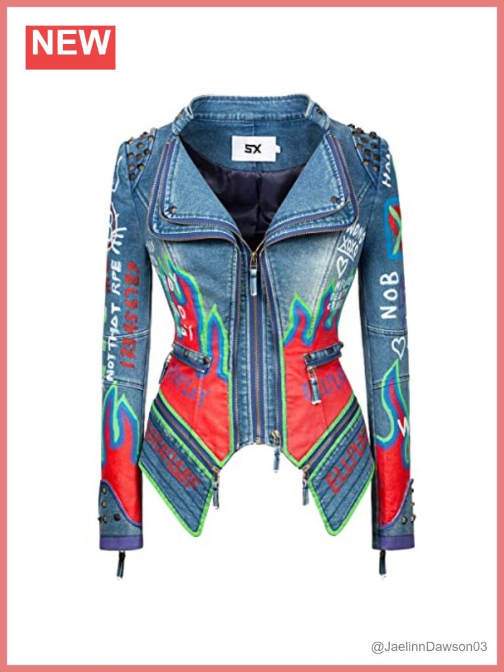 Faux Leather Moto Jacket Studded Graffiti Punk Biker Style